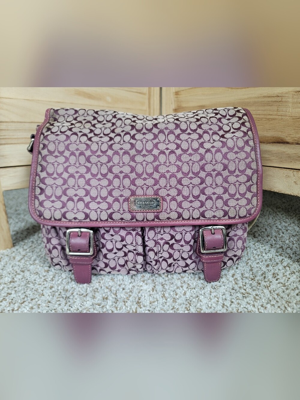 Coach Purple Signature Purple F70283 Canvas & Leather Messenger Bag